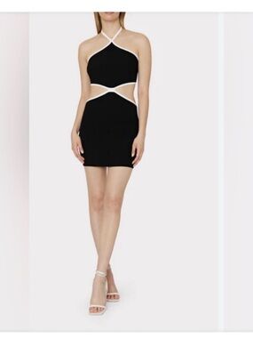 Zara Black Mini Dress with White Trim Cutouts